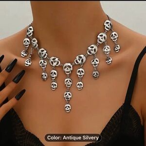 New! Punk Gothic Geometric Skull Pendant Necklace with Tassel | Women's Jewelry